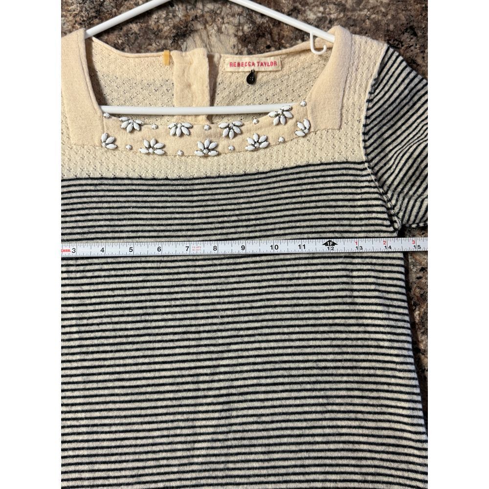 Rebecca Taylor Embellished‎ Merino Wool Striped Sweater top Sz small /r1 - Picture 5 of 7